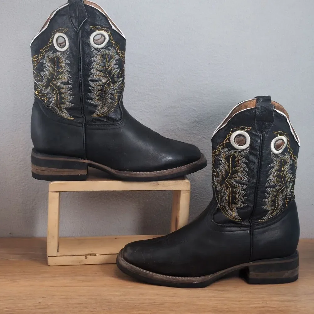 Old Corral Women's 9 25.5 Western Boots Black Leather Floral Embroidery Mexico